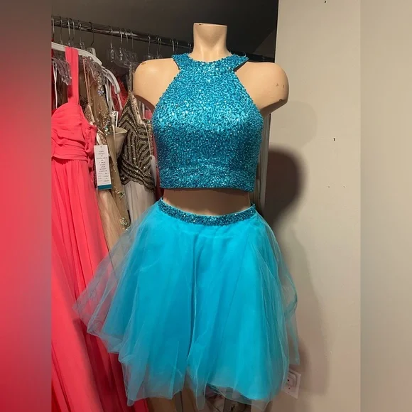 blue two piece sherri hill dress Sherri Hill Two Piece Corset Pearl Prom Dress 58003 Pink/Silver / 00 main image 1